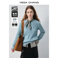 VEGACHANG【兔毛+羊毛】圆领精致针织衫女款2025新糯毛衣0256LW