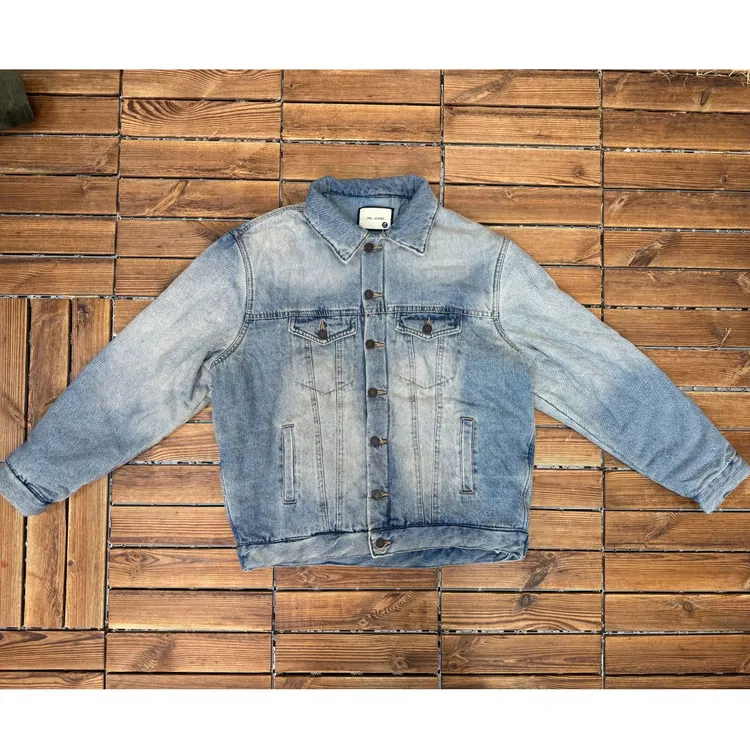 美式复古褶皱经典水洗做旧牛仔夹克外套高街短宽上衣