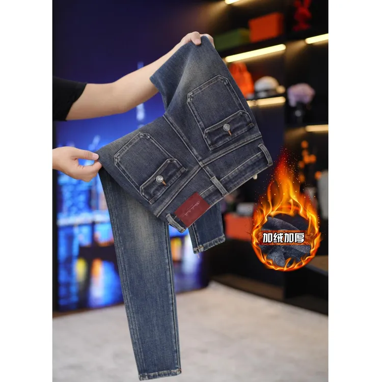 【加绒加厚】巨显瘦~ 修身小脚牛仔裤女九分弹力高腰紧身显瘦小脚