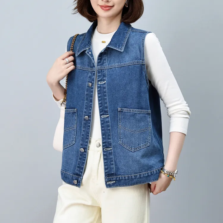 韩版时尚大码牛仔马甲女春秋新款宽松百搭小个子无袖坎肩背心上衣