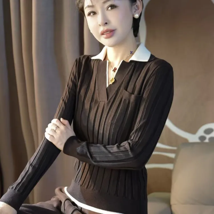 【云裳羽衣‌】休闲风百搭POLO领假两件针织内搭MG8296