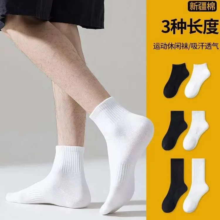 新疆棉袜子男女同款春秋四季吸汗防臭中长筒运动篮球纯色棉短袜