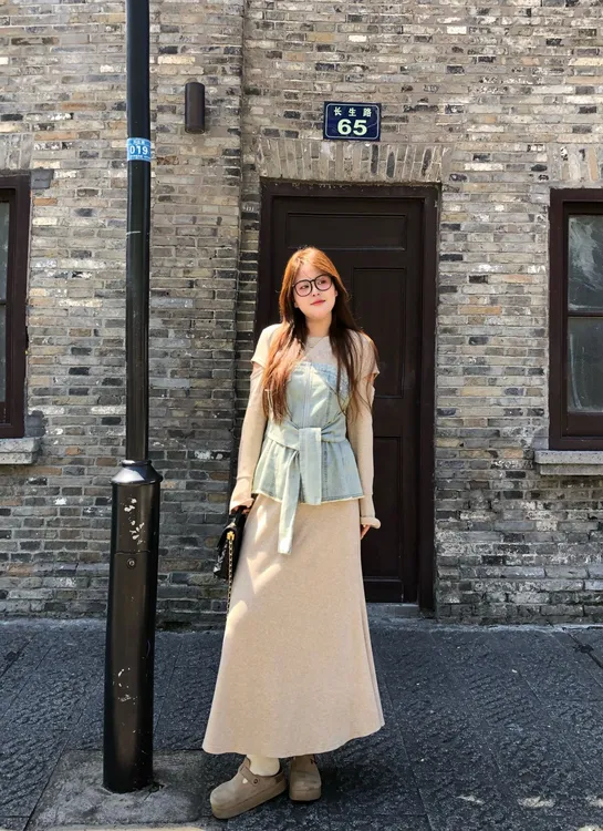 盈盈&南岛风大码女装拼接牛仔上衣秋胖mm宽松半裙长裤套装ZYY2181