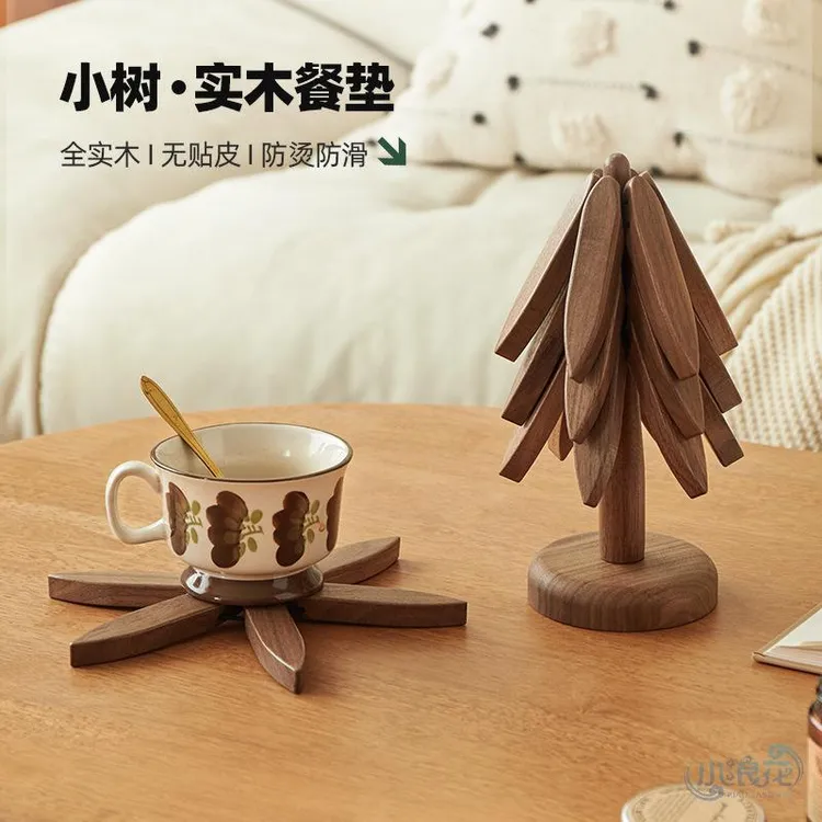 黑胡桃木隔热垫实木小树杯垫一棵树防烫餐垫原木茶托可爱桌面WDS