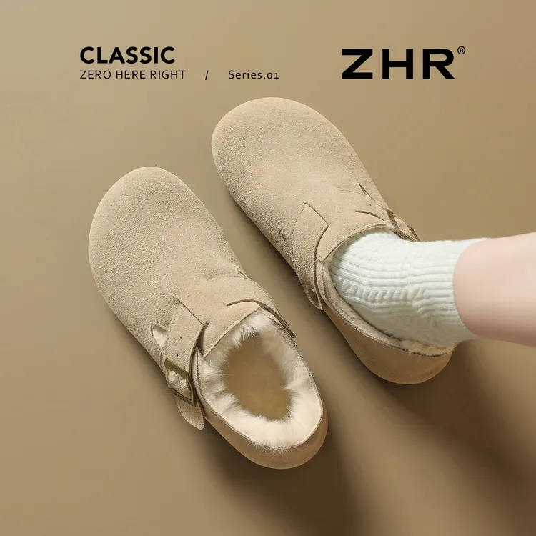 加绒勃肯鞋女2025新款冬平底保暖毛毛雪地棉鞋一脚蹬博肯全包单鞋