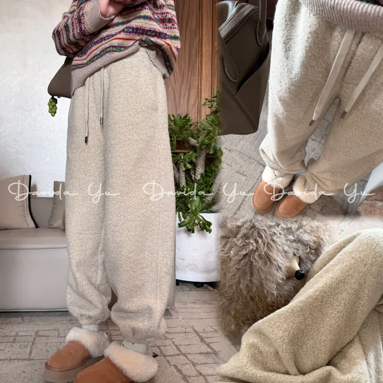 Davida Yu【卷毛卫裤】绒面保暖慵懒百搭纯色束脚休闲裤 L桂55751