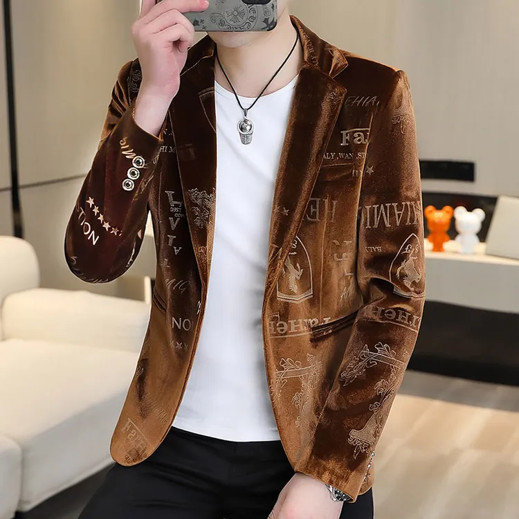 金丝绒帅气秋季男士修身型小西装西服上装小西装春季秋冬休闲男装