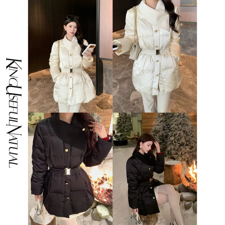 KUN【埃菲尔】气场全开 轻奢90白鸭绒收腰冬季加厚香槟色羽绒服外套