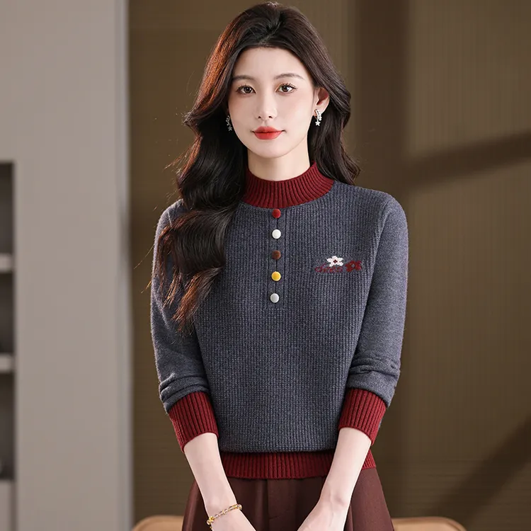 羊毛衫冬季新款半高领针织衫女气质妈妈洋气百搭宽松显瘦打底衫厚