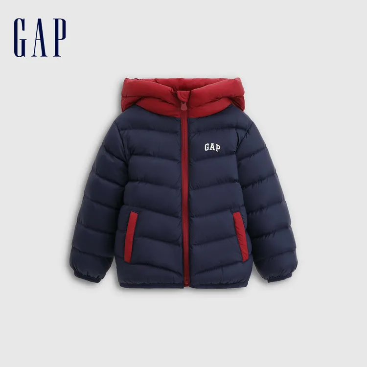 Gap男女幼童2025秋季新款logo撞色连帽轻薄羽绒服儿童装804603