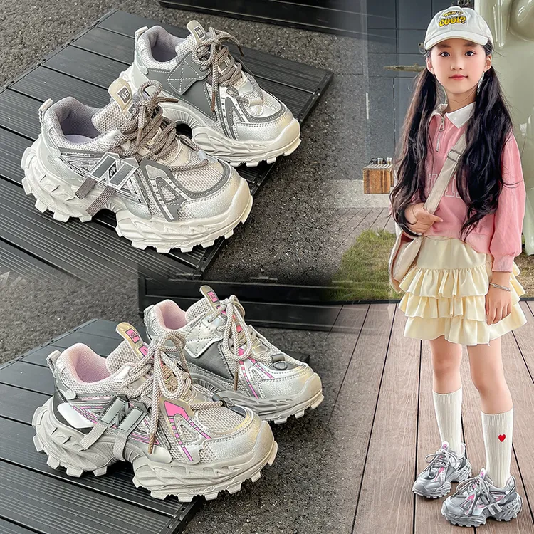 休闲风女童老爹鞋2025新款春秋透气网面小女孩运动鞋网鞋子3-12岁
