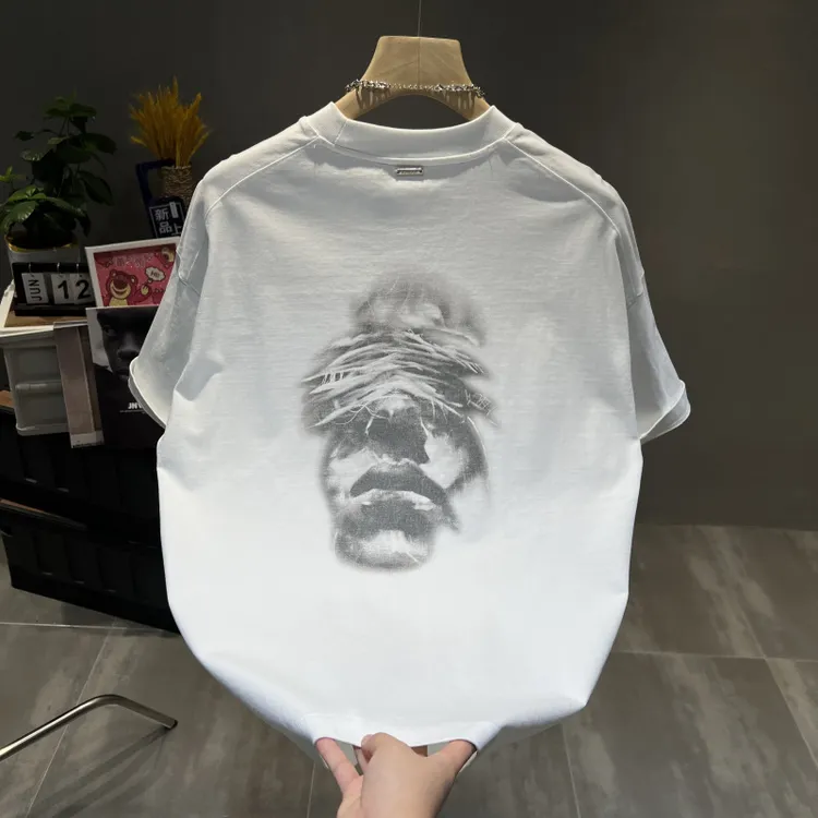 潮牌美式380克重磅纯棉短袖T恤男女潮流复古人物印花宽松半袖上衣
