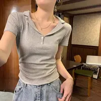 【现货】胖mm夏季polo翻领正肩T恤遮肚收腰显瘦辣妹气质上衣04040