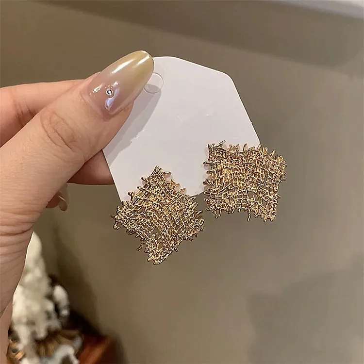 铜合金耳饰 925银针个性欧美风镂空网耳环几何方形设计时尚耳钉女