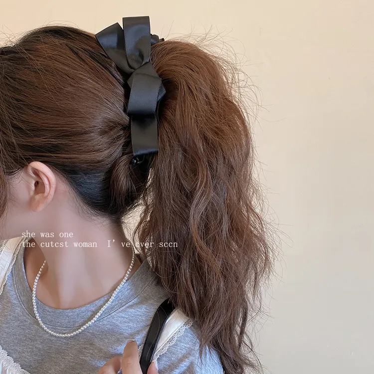 韩系缎面多层蝴蝶结香蕉夹女甜美后脑勺高马尾发夹气质百搭发饰