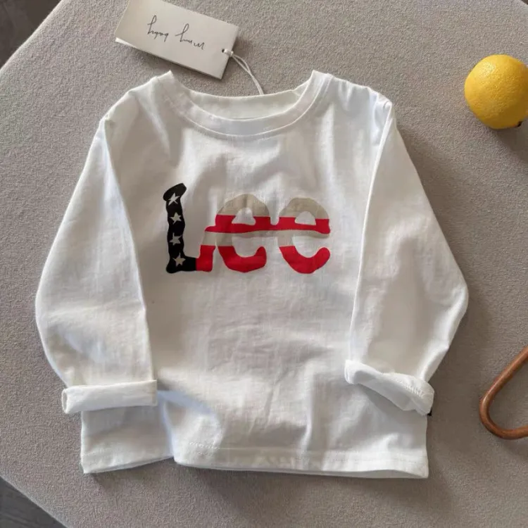 纯棉长袖T恤新款男女童圆领宝宝白色打底衫休闲时尚百搭小童上衣