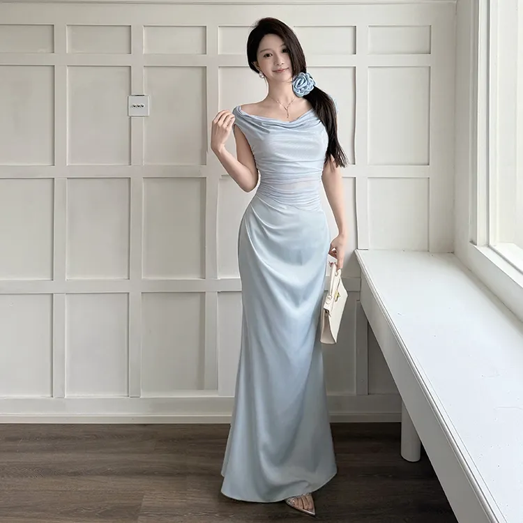 xx/V906 0709-1【Yy】宴会小众气质长裙性感法式锻面修身时尚吊带裙