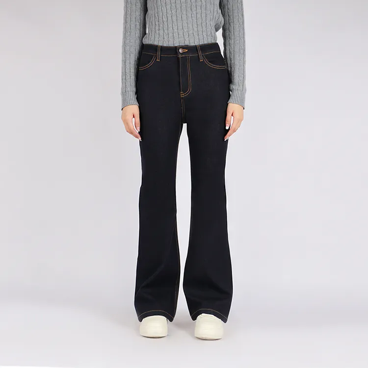 女士冬季加绒复古高腰显瘦喇叭牛仔裤女拖地长裤舒适百搭MA074-2