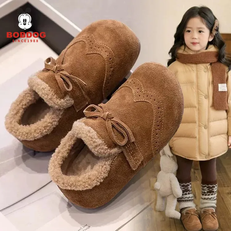 巴布豆女童勃肯鞋秋冬加绒鞋2025款皮鞋冬季大童棉鞋保暖软底冬鞋