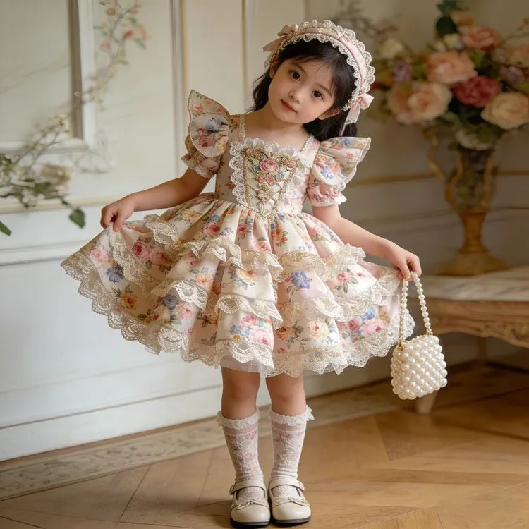 女童夏季新款洛丽塔碎花宝宝蓬蓬公主裙高端裙子洋气生日礼服裙