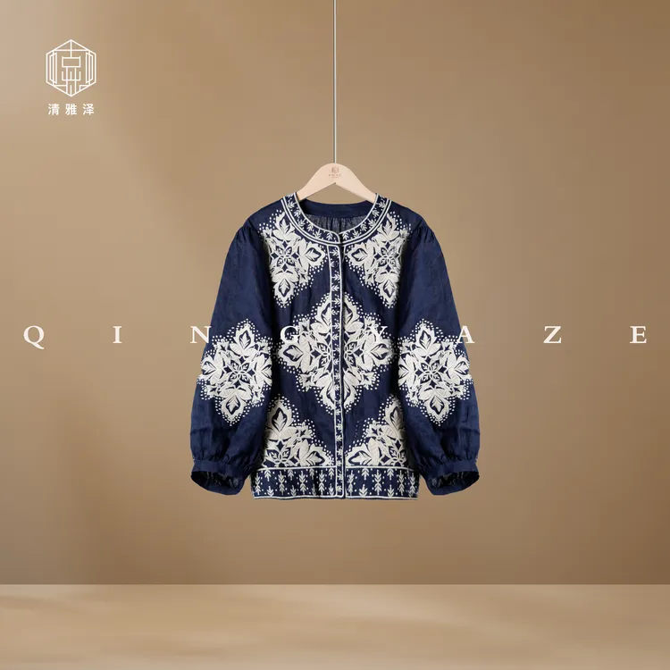 山茶花重工刺绣！亚麻新中式外套！GZ5863