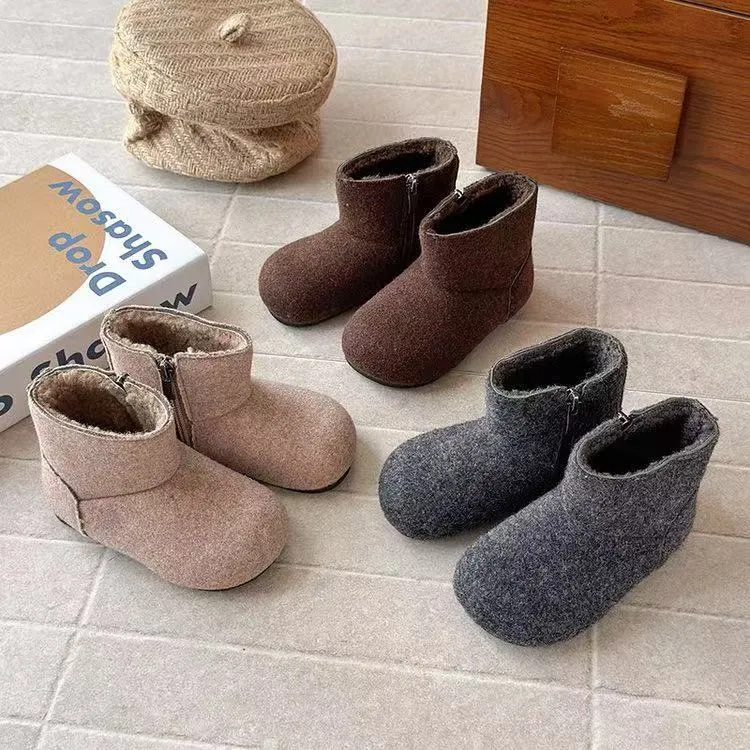 【可露丽风】韩版儿童百搭呢子加绒勃肯短靴男童洋气简约时尚棉靴