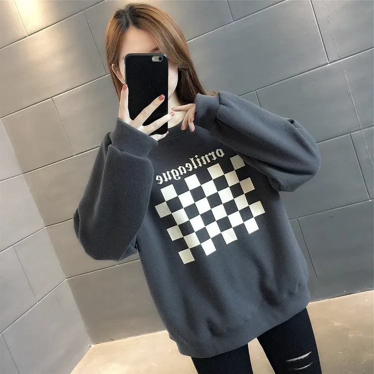 粉色圆领卫衣女宽松慵懒风加绒加厚外套2025秋冬新款时尚洋气上衣