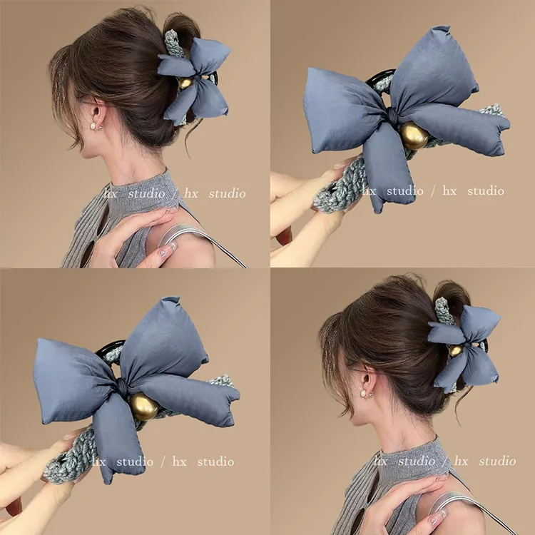 蝴蝶结充棉抓夹女2025新款高级感后脑勺盘发鲨鱼夹立体感发夹发饰