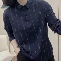 B605#时尚POLO领竖条撞色显瘦百搭上衣（L~5XL 90~160斤）