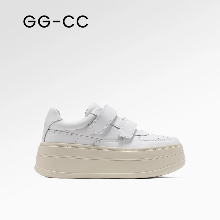 GG-CC【猛犸面包】厚底小白鞋女秋季新款便携魔术贴休闲板鞋子3573