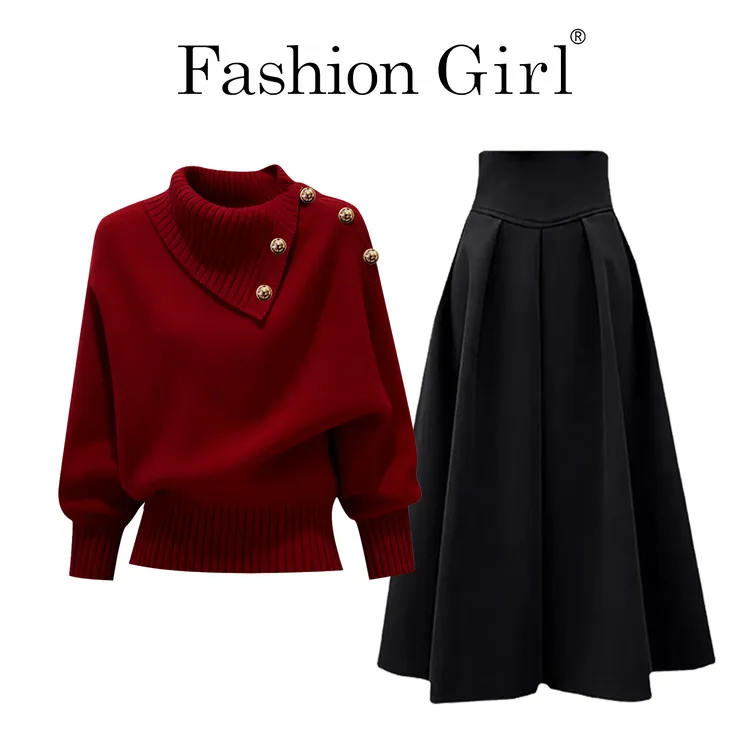 秋冬韩系氛围感穿搭洋气针织衫女2025新款巨好看一整套显瘦半身裙