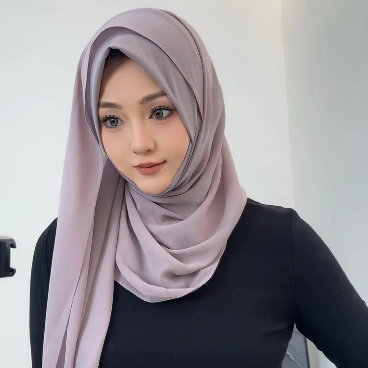 简约风高密度雪纺光板套头绕巾纱巾