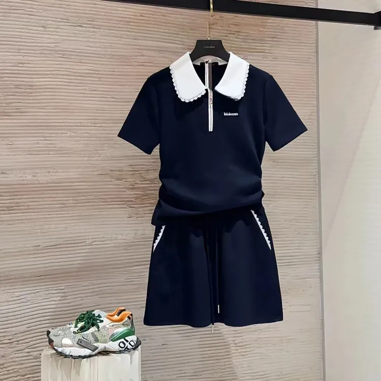夏季新款蕾丝POLO短袖套装裙两件套连衣裙裤