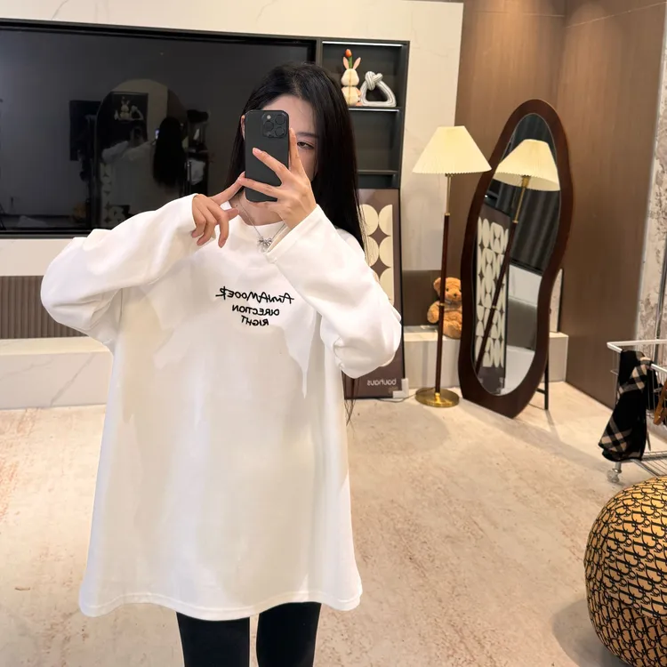 宿慕SUMU韩版休闲时尚百搭刺绣字母加绒卫衣秋冬新款显瘦上衣1680