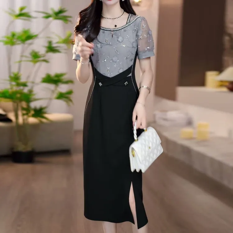 高级星空软精纺法式轻奢礼服裙2025夏季新款气质优雅刺绣连衣裙女