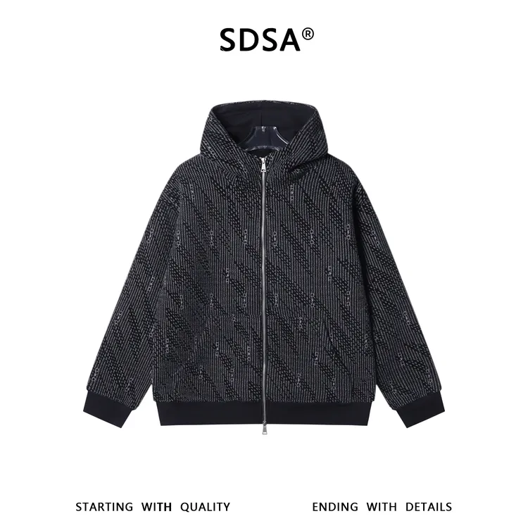 SDSA男士秋冬新款痞帅男装时尚简约撞色斜纹拉链连帽卫衣百搭外套