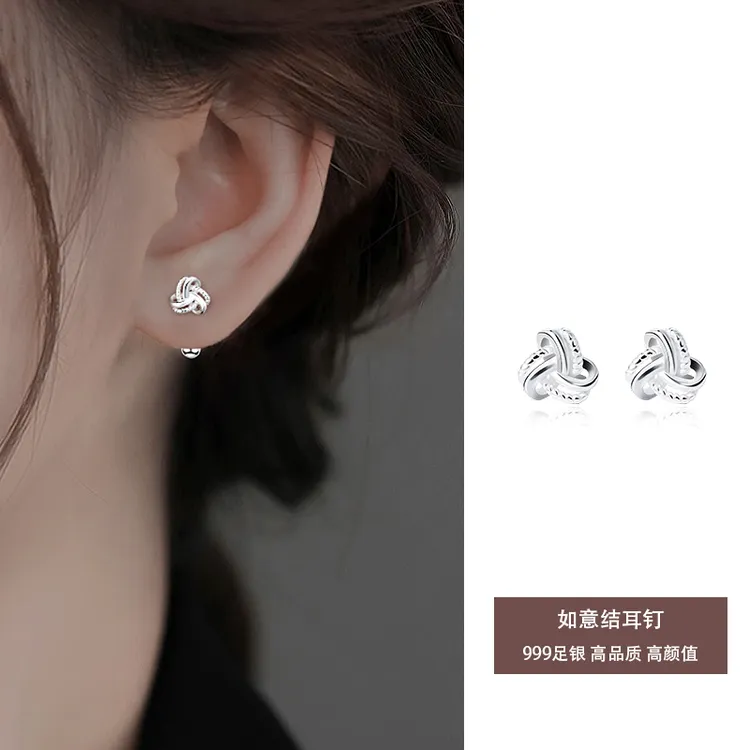 足银耳饰 999纯银如意结耳钉女气质轻奢小众设计2025新款爆款耳饰