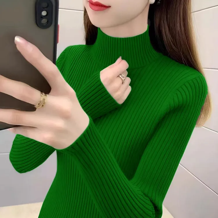 冬季半高领套头内搭修身针织衫女装新款气质感长袖加厚款打底毛衣