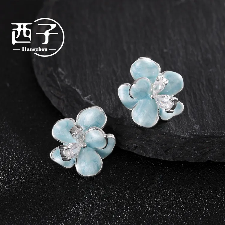 西子饰品高定镀18K金【清新琉璃花】夏天聚会出街度假2025爆款耳钉