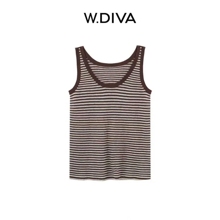W.Diva【漫游边迹】早秋基础款不挑人羊毛条纹针织背心女53Z202986