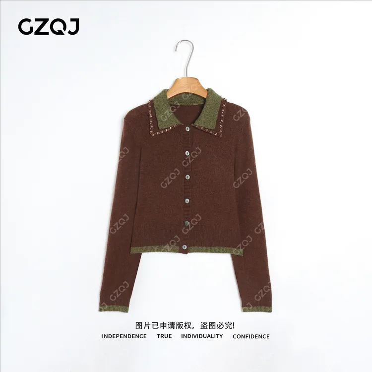 老琴私服【塞尔维亚】琥珀流光风绵羊毛羊驼毛针织毛衣开衫女 6806