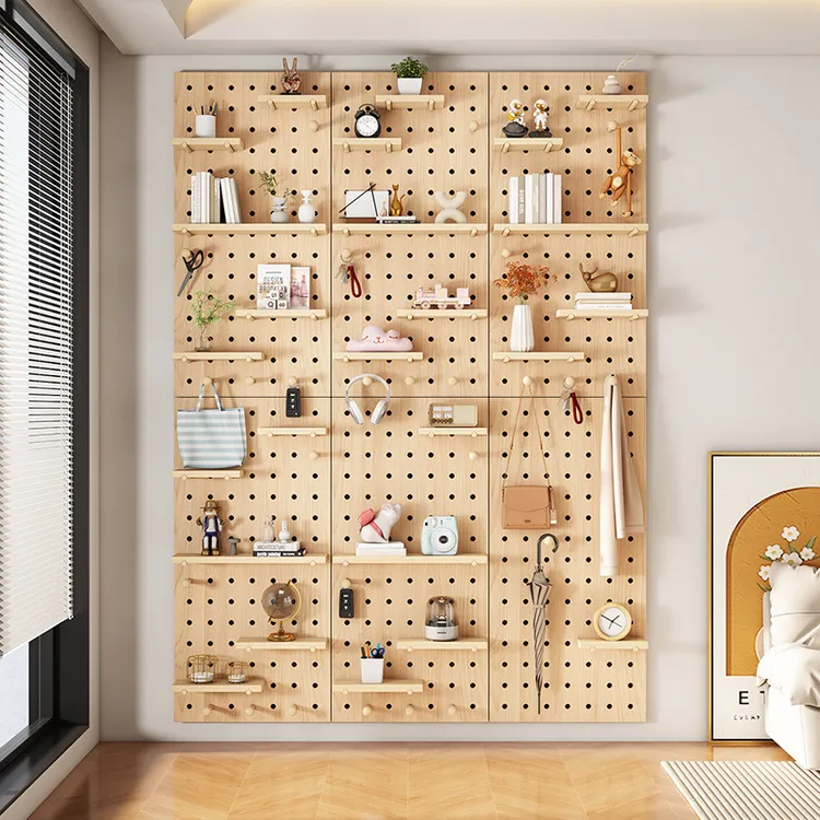洞洞板置物架实木隔板挂板木质入户玄关墙上洞洞墙洞洞板收纳墙