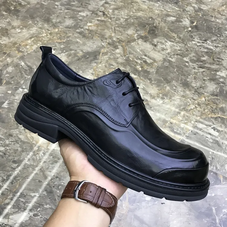 真皮男鞋2025秋季新款时尚百搭系带商务正装鞋透气厚底休闲皮鞋潮