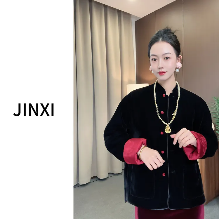 【JINXI】黑色丝绒两面穿外套独特初冬新款唐装女装新中式上衣