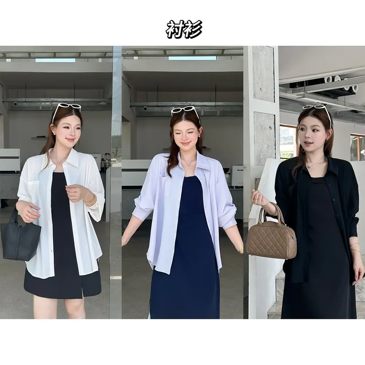 裂渡宣宣【冰皮防晒】微胖大码女夏百搭显瘦小冰皮防晒衬衫ZY506A69