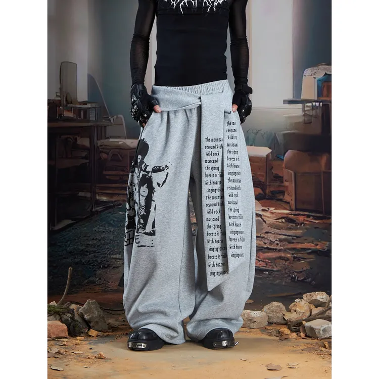人物字母印花y2k绑带街舞跳舞爵士舞裤子弯刀休闲裤卫裤宽松长裤