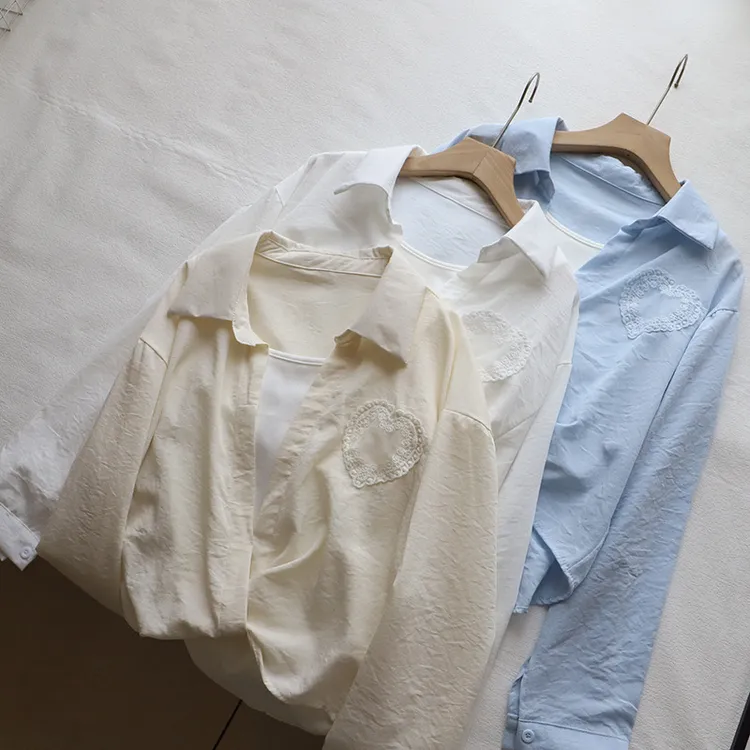 2025早春新品 韩版两件套吊带背心+爱心蕾丝长袖衬衫女洋气欧若风
