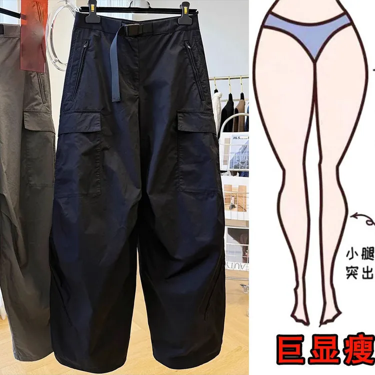 秋季高腰休闲裤设计感独特别致好看的工装裤女酷飒风显瘦长裤子
