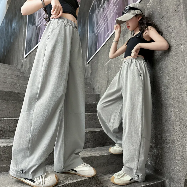 女童薄款裤子阔腿裤夏季宽松显瘦冰丝速干休闲裤女大童运动直筒裤