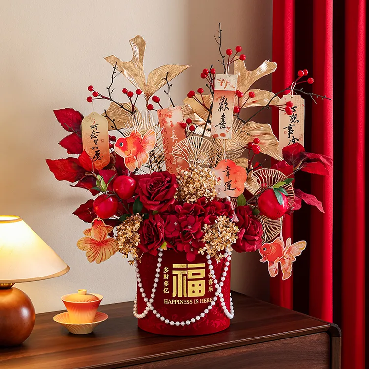 2025春节过年福桶抱抱桶年宵花装饰品摆件新年桌面发财果乔迁布置
